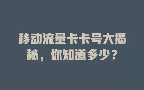 移动流量卡卡号大揭秘，你知道多少？