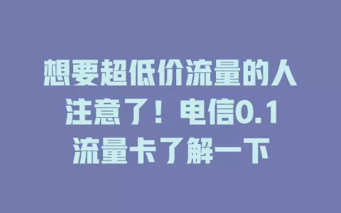 想要超低价流量的人注意了！电信0.1流量卡了解一下
