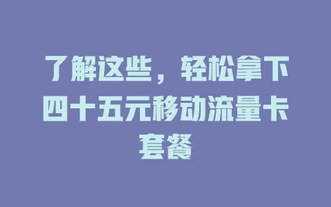 了解这些，轻松拿下四十五元移动流量卡套餐