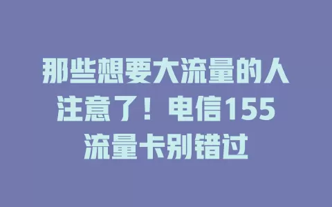 那些想要大流量的人注意了！电信155流量卡别错过