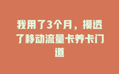 我用了3个月，摸透了移动流量卡养卡门道
