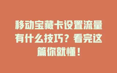 移动宝藏卡设置流量有什么技巧？看完这篇你就懂！
