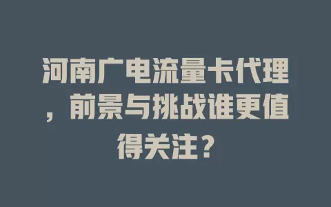 河南广电流量卡代理，前景与挑战谁更值得关注？