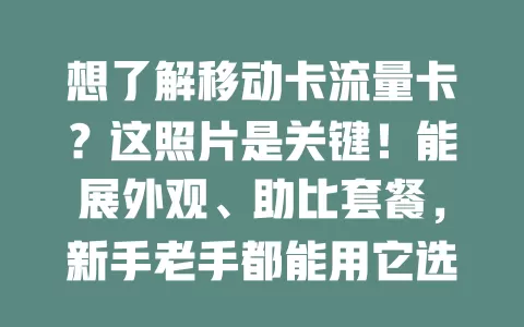 想了解移动卡流量卡？这照片是关键！能展外观、助比套餐，新手老手都能用它选适合套餐