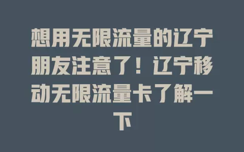 想用无限流量的辽宁朋友注意了！辽宁移动无限流量卡了解一下