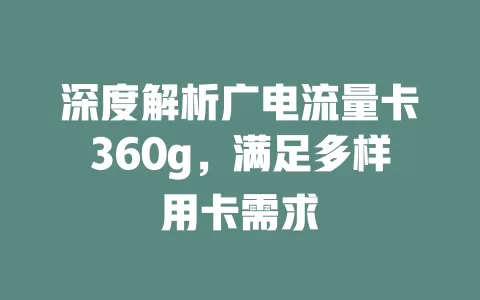 深度解析广电流量卡360g，满足多样用卡需求