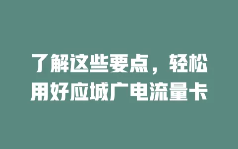 了解这些要点，轻松用好应城广电流量卡