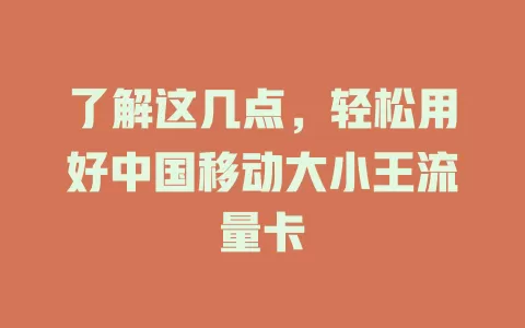 了解这几点，轻松用好中国移动大小王流量卡
