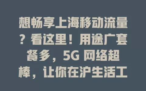 想畅享上海移动流量？看这里！用途广套餐多，5G 网络超棒，让你在沪生活工作更精彩