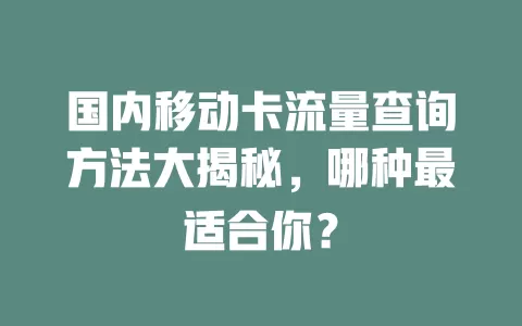 国内移动卡流量查询方法大揭秘，哪种最适合你？