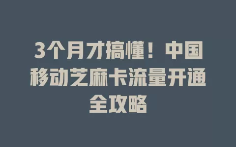 3个月才搞懂！中国移动芝麻卡流量开通全攻略