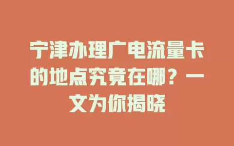 宁津办理广电流量卡的地点究竟在哪？一文为你揭晓