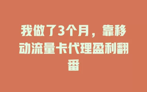 我做了3个月，靠移动流量卡代理盈利翻番