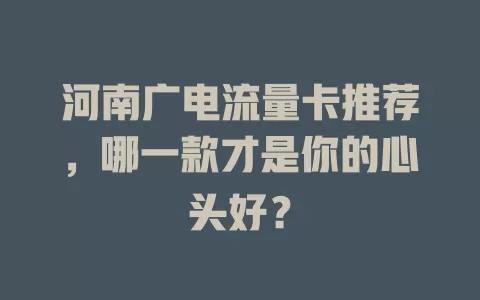 河南广电流量卡推荐，哪一款才是你的心头好？
