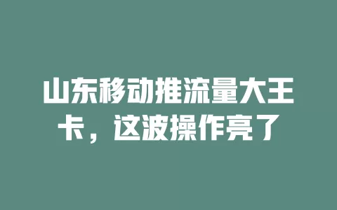 山东移动推流量大王卡，这波操作亮了