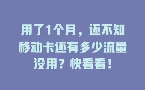 用了1个月，还不知移动卡还有多少流量没用？快看看！