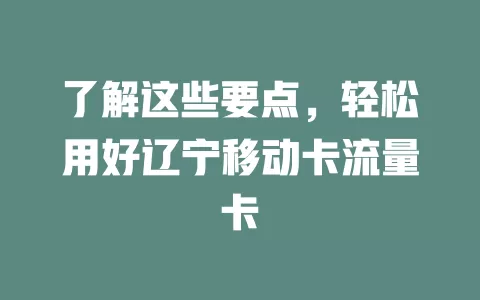 了解这些要点，轻松用好辽宁移动卡流量卡