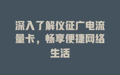深入了解仪征广电流量卡，畅享便捷网络生活