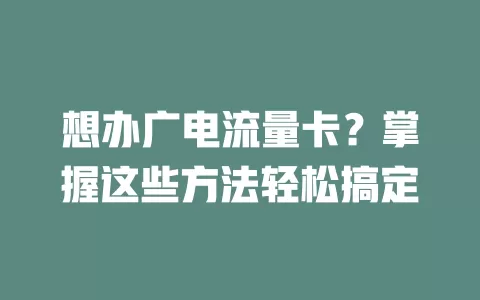 想办广电流量卡？掌握这些方法轻松搞定