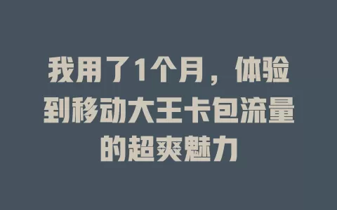 我用了1个月，体验到移动大王卡包流量的超爽魅力