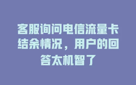 客服询问电信流量卡结余情况，用户的回答太机智了