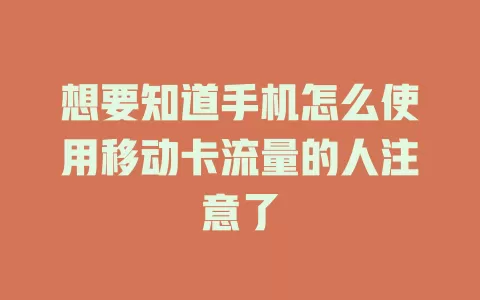 想要知道手机怎么使用移动卡流量的人注意了