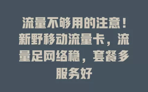 流量不够用的注意！新野移动流量卡，流量足网络稳，套餐多服务好