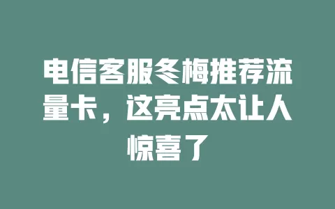 电信客服冬梅推荐流量卡，这亮点太让人惊喜了