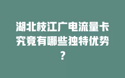 湖北枝江广电流量卡究竟有哪些独特优势？
