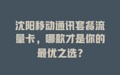 沈阳移动通讯套餐流量卡，哪款才是你的最优之选？