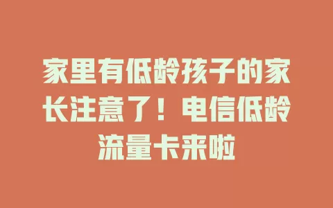 家里有低龄孩子的家长注意了！电信低龄流量卡来啦