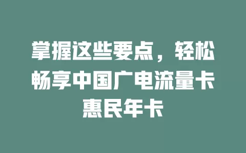掌握这些要点，轻松畅享中国广电流量卡惠民年卡