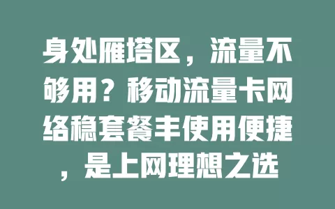 身处雁塔区，流量不够用？移动流量卡网络稳套餐丰使用便捷，是上网理想之选