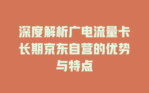 深度解析广电流量卡长期京东自营的优势与特点