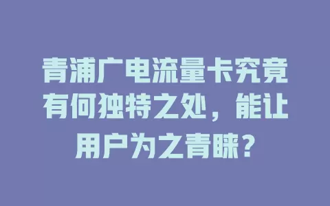 青浦广电流量卡究竟有何独特之处，能让用户为之青睐？