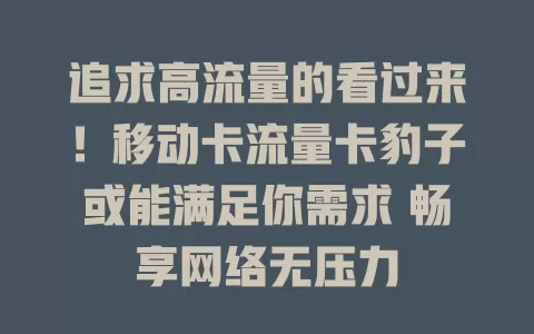 追求高流量的看过来！移动卡流量卡豹子或能满足你需求 畅享网络无压力