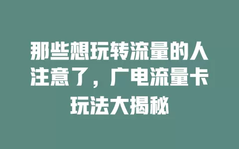 那些想玩转流量的人注意了，广电流量卡玩法大揭秘