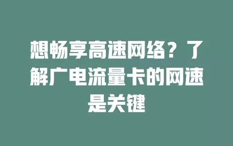 想畅享高速网络？了解广电流量卡的网速是关键