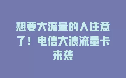 想要大流量的人注意了！电信大浪流量卡来袭