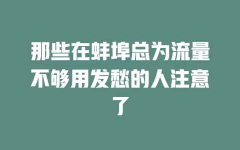 那些在蚌埠总为流量不够用发愁的人注意了