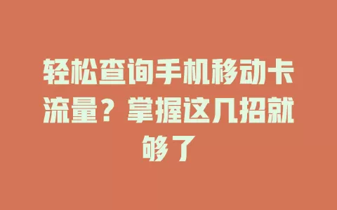 轻松查询手机移动卡流量？掌握这几招就够了