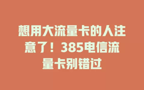 想用大流量卡的人注意了！385电信流量卡别错过