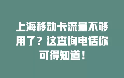 上海移动卡流量不够用了？这查询电话你可得知道！