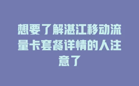 想要了解湛江移动流量卡套餐详情的人注意了
