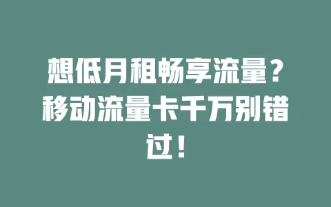 想低月租畅享流量？移动流量卡千万别错过！