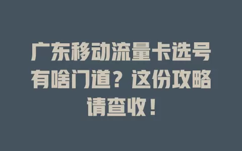 广东移动流量卡选号有啥门道？这份攻略请查收！