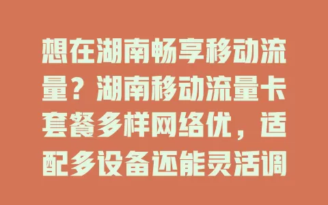 想在湖南畅享移动流量？湖南移动流量卡套餐多样网络优，适配多设备还能灵活调套餐！