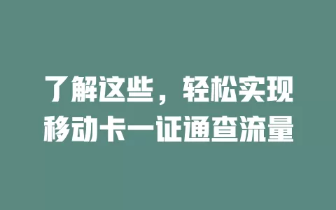 了解这些，轻松实现移动卡一证通查流量