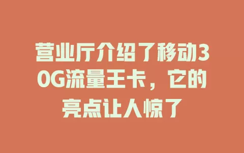营业厅介绍了移动30G流量王卡，它的亮点让人惊了