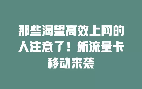 那些渴望高效上网的人注意了！新流量卡移动来袭